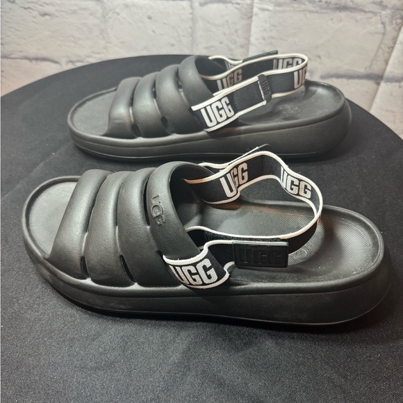 UGG Black Slide Sandals with Logo Straps
